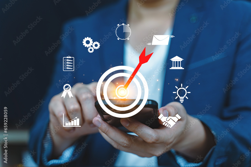 Poster business objective target and goal concept , technology and innovation theme. creative thinking idea