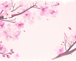 Obraz na płótnie Canvas 満開の桜の花びら水彩フレーム 