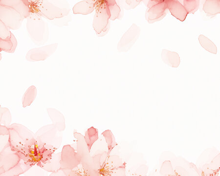 満開の桜の花びら水彩フレーム
