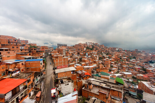 Aerial view of the Juan XXIII neighborhood on the outskirts of Medellin, Colombia