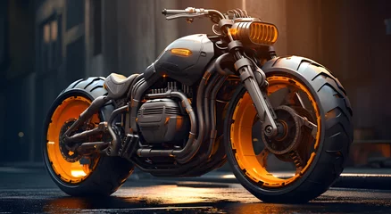 Fototapete Motorrad Futuristic motorcycle realistic anamorphic art detailed science fiction