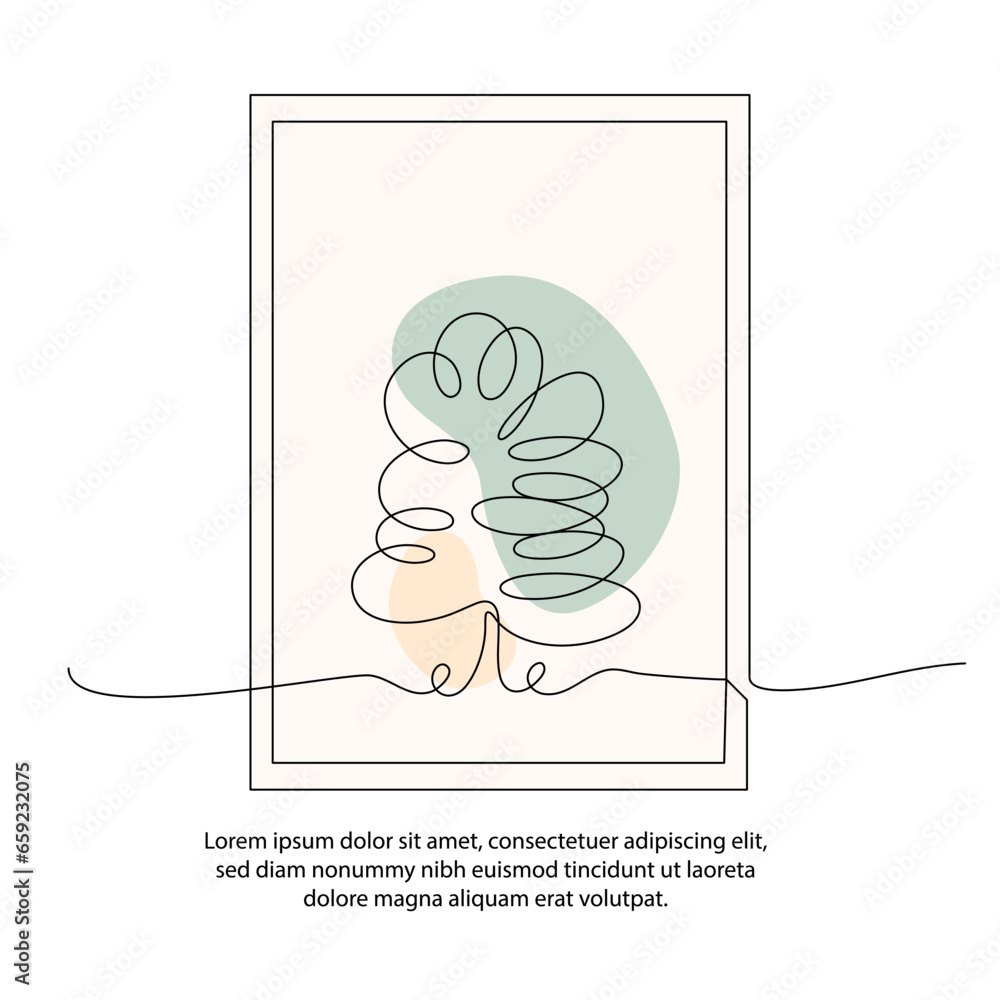 Poster one line pine tree poster drawing with a beautiful frame. abstract minimal continuous line wall deco