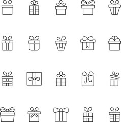 Giftbox Vector Icon Collection. Suitable for books, stores, shops. Editable stroke in minimalistic outline style. Symbol for design