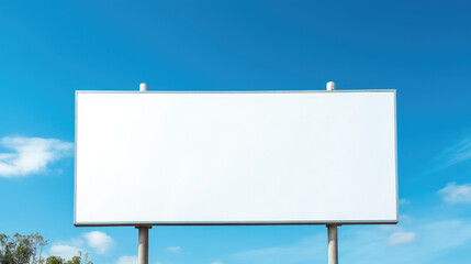 Obraz premium low angle shot of blank billboard mockup against bright blue sky.