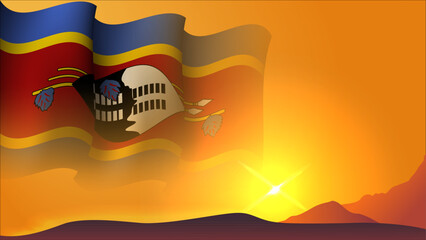 swaziland waving flag background design on sunset view vector illustration