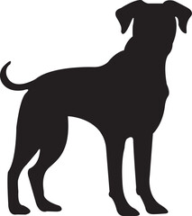 black flat Dog Silhouette. No open shape or path. Dog breed, veterinary, dog walking, pet sitting logo inspiration. Dog show, competition, pet store, guide dog isolated on transparent background.