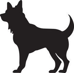 black flat Dog Silhouette. No open shape or path. Dog breed, veterinary, dog walking, pet sitting logo inspiration. Dog show, competition, pet store, guide dog isolated on transparent background.