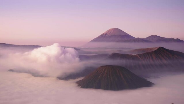 Mount Bromo, Java, Indonesia in a foggy morning