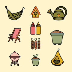 Set of Backyard object Cute Flat Line Illustration