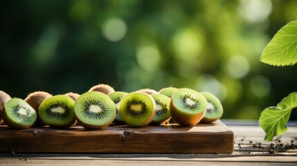 Fresh kiwi fruit on the wooden table