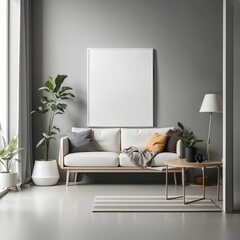 Vertical frame mockup in modern living room