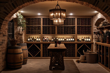Luxury Mediterranean wine cellar.  Generative AI - obrazy, fototapety, plakaty