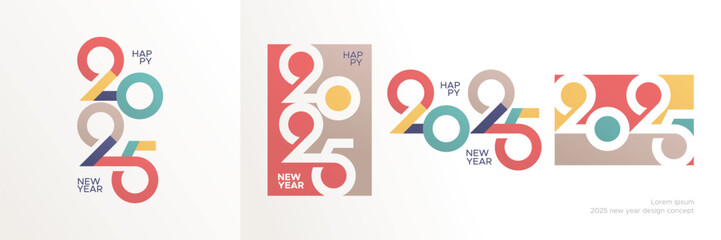 Set of 2025 new year design concept for calendar, poster, flyer and social media post template. 2025 new year celebration - obrazy, fototapety, plakaty
