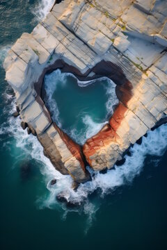 Heart shaped rockpool in the ocean - pool made of rocks and cliffs 