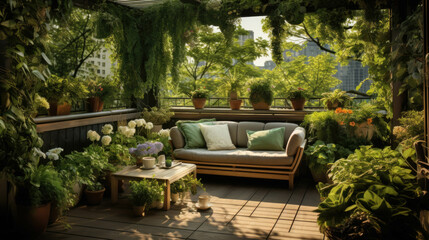 Obraz premium A garden covered with plants with seating