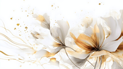 Elegant white and golden floral painting art abstract background. Used for wedding textures, celebration cards, invitation cards, fabric, wall art, banners. Illustration, ai generated photo
