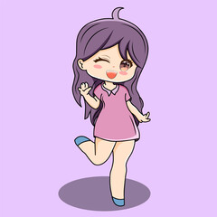 Cute Purple Hair Girl Wink Illustration