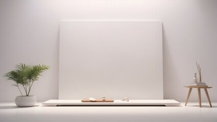 Serene and minimalist scene with a pristine white canvas, symbolizing the blank slate of endless creative possibilities. Background with copy space.