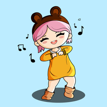 Cute Dancing Girl Wearing Yellow Clothes Illustration