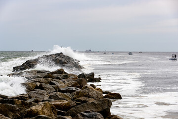 waves crashing on rocks