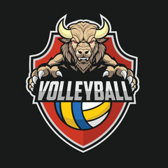 volleyball logo buffalo vector art illustration design