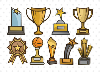 Award Trophy Clipart SVG Cut File | Trophy Cup Svg | Award Svg | Sports Svg | Trophies Star Svg | Bundle | Clipart | Outline | Silhouette