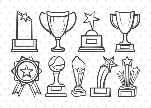 Award Trophy Clipart SVG Cut File | Trophy Cup Svg | Award Svg | Sports Svg | Trophies Star Svg | Bundle | Clipart | Outline | Silhouette