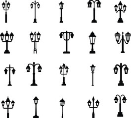 street lamp icon set in linear style.street lamp symbol. Vector illustration. - obrazy, fototapety, plakaty