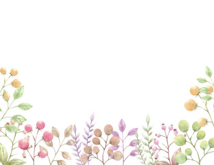 水彩で描いたカラフルな植物の背景フレーム