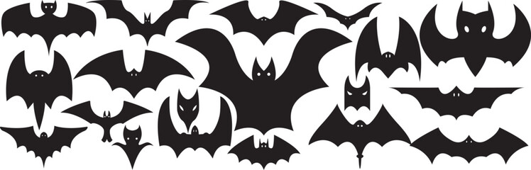 Set of Halloween Bats on white background, flat design vector set of Halloween bats, helloween decorative items