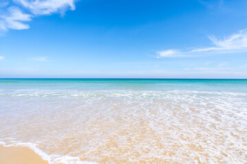 Beautiful beach in summer season,Amazing nature landscape view of beach and sea in good weather day, Beach sea sky background