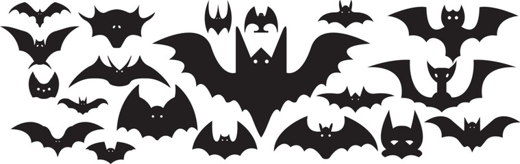 Set of Halloween silhouette bats on white background, flat design vector set of Halloween bat shadows, Halloweens decorative items - obrazy, fototapety, plakaty