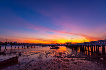 Chalong pier during sunrise or sunset,beautiful colorful dramatic sky in Phuket thailand