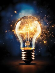 A brightly shining light bulb symbolizing ideas, inspiration, and creativity