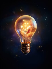 A brightly shining light bulb symbolizing ideas, inspiration, and creativity