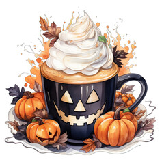 Halloween fantasy coffee drink. Isolated with pumpkins