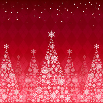 雪の結晶クリスマスツリー_チェック赤_正方形1