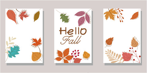 Fototapeta na wymiar Set of Autumn template. Decorative Autumnal leaflet template collection. Seasonal greeting card. Vector illustraiton.