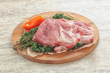Raw pork neck for cooking