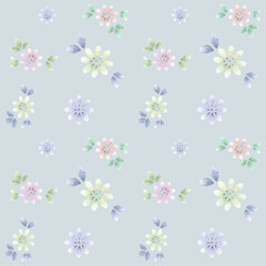 グレーバックのカラフルな花柄パターン