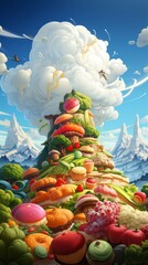 Wallpaper of Cartoon Food Characters in a Playful Culinary World, Generative AI