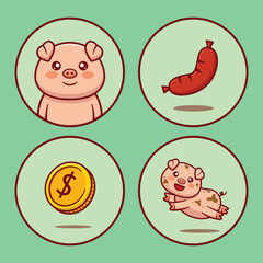 cute pig animal icon collection cartoon vector illustration