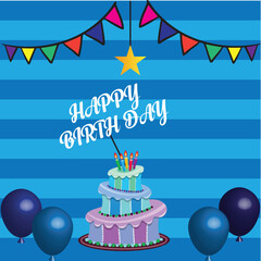 Happy birthday vector template design. Happy birthday greeting text with gift and elegant ribbon decoration element in empty space for birth day celebration card design