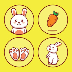 rabbit bunny animal icon collection cartoon vector illustration