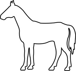 Black line silhouette of a rearing horse. Prancing stallion pricked up its ears with editable stock. Vector design element for equestrian goods isolated on transparent background.