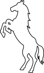 Black line silhouette of a rearing horse. Prancing stallion pricked up its ears with editable stock. Vector design element for equestrian goods isolated on transparent background.