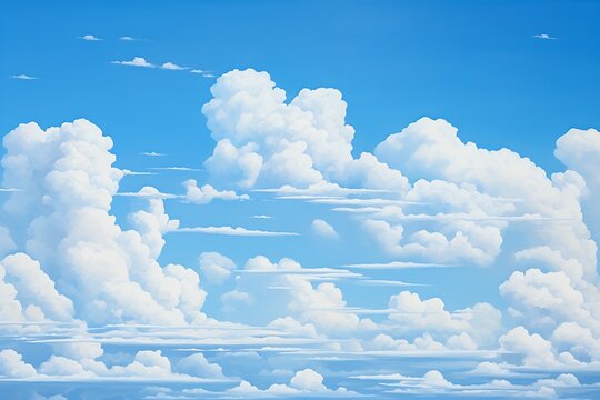 Blue Sky White Clouds Lone Person Surfboard Studio Puffy Ascending Form Cumulus High Altitude