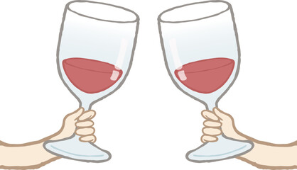 グラスに入った赤ワインで乾杯