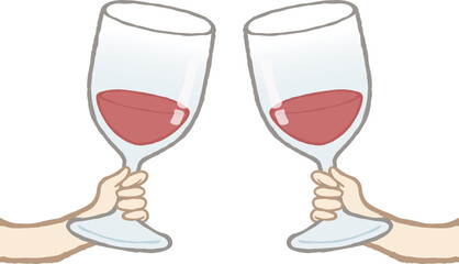 グラスに入った赤ワインで乾杯