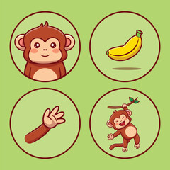 cute monkey animal icon collection cartoon vector illustration